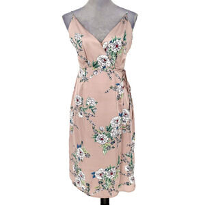 Astr the Label Dress Womens Small Beige White Floral Wrap Spaghetti Straps Party